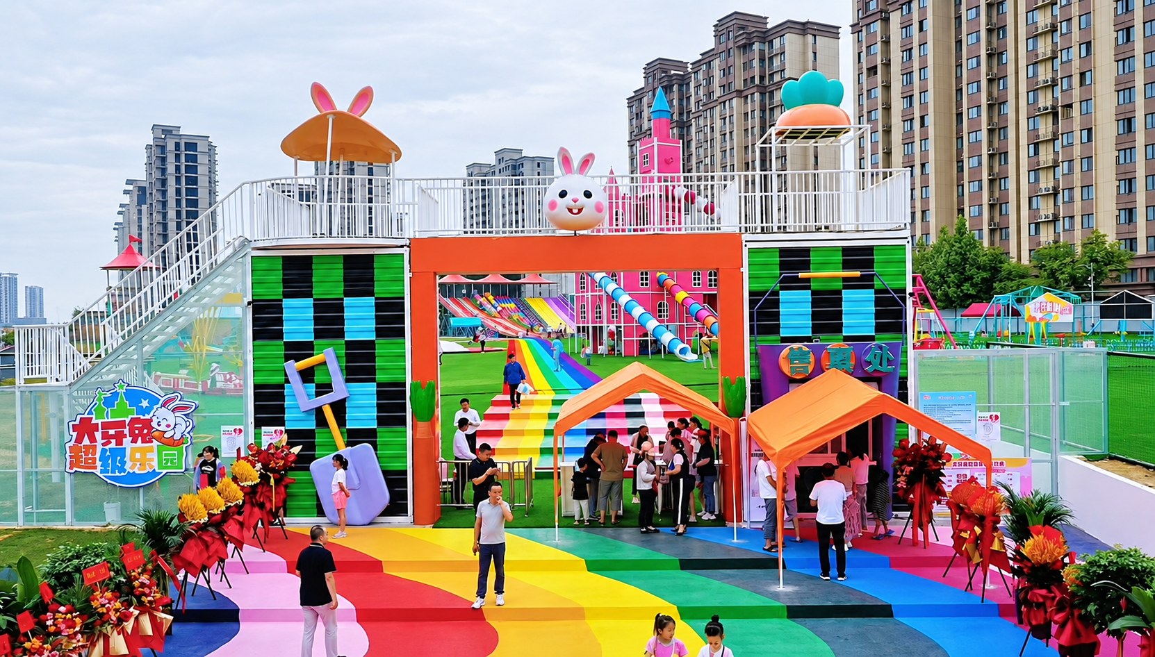河南郑州某无动力乐园集装箱大门开业正面实景